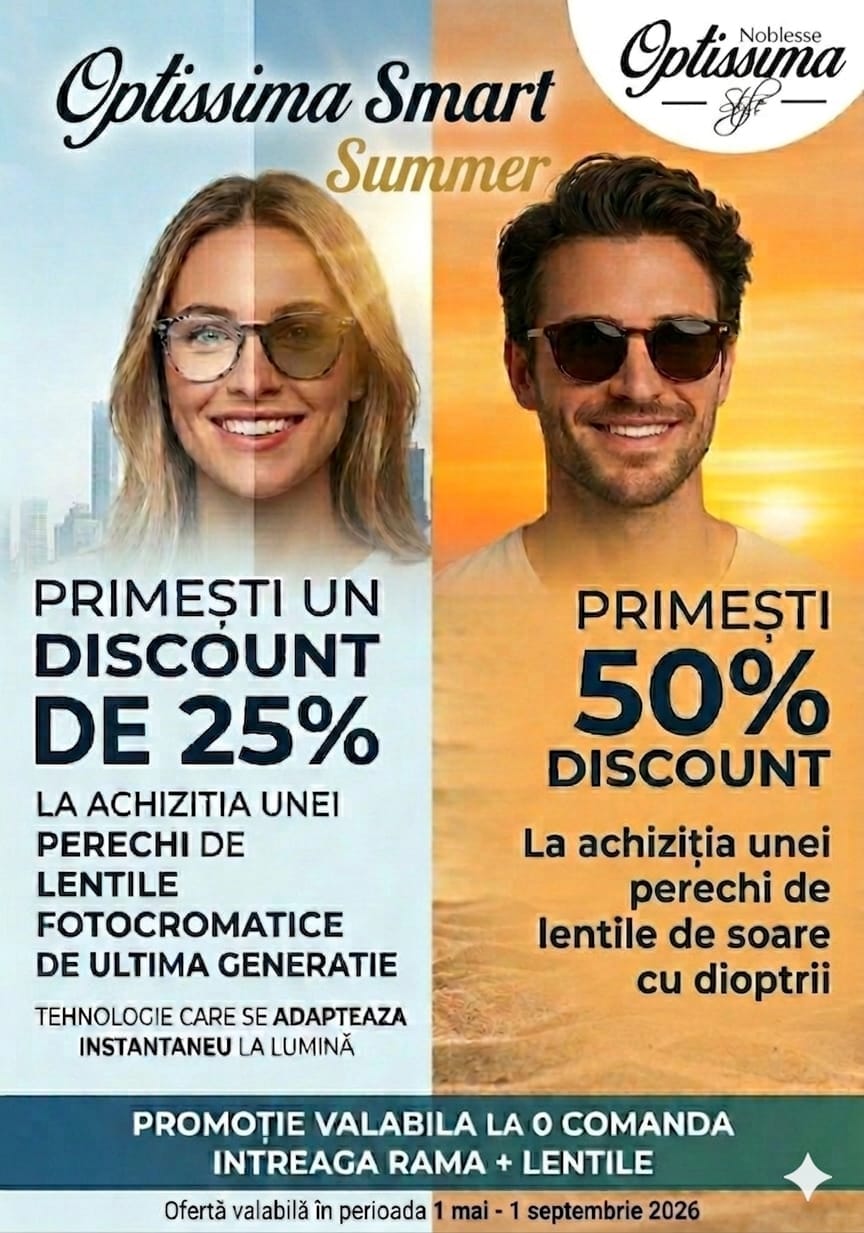 Pachetul Optissima Smart Summer - lentile fotocromatice și lentile de soare cu dioptrii